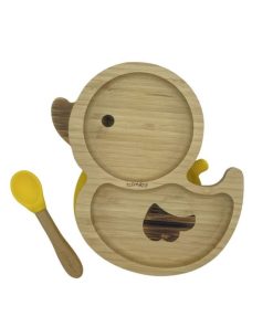 PIATTO BAMBINI PAPERA IN BAMBÙ CON CUCCHIAIO GIALLO | ECOMIKRO