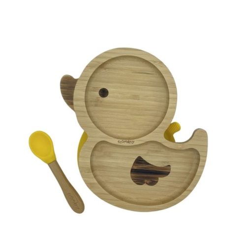 PIATTO BAMBINI PAPERA IN BAMBÙ CON CUCCHIAIO GIALLO | ECOMIKRO