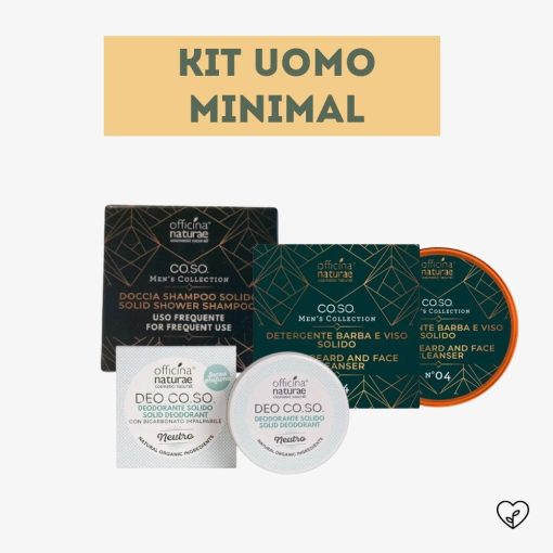 KIT UOMO MINIMAL | Detergente viso e barba solido, Doccia-shampoo solido minisize, Deodorante solido