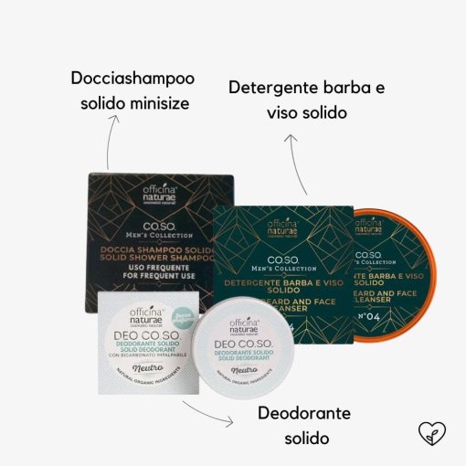 KIT UOMO MINIMAL | Detergente viso e barba solido, Doccia-shampoo solido minisize, Deodorante solido - immagine 2