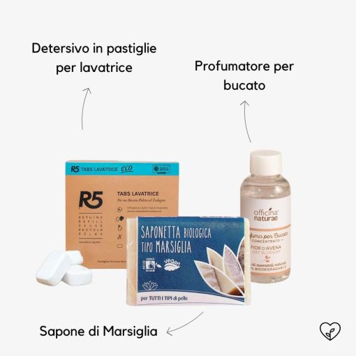 KIT ECO LAVATRICE | Detersivo lavatrice in pastiglie, Profumatore per bucato, Sapone di Marsiglia BIO - immagine 2