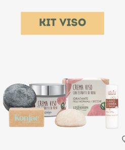 KIT VISO | Detergente viso solido, Spugna Konjac Esfoliante, Crema viso idratante, Burro labbra