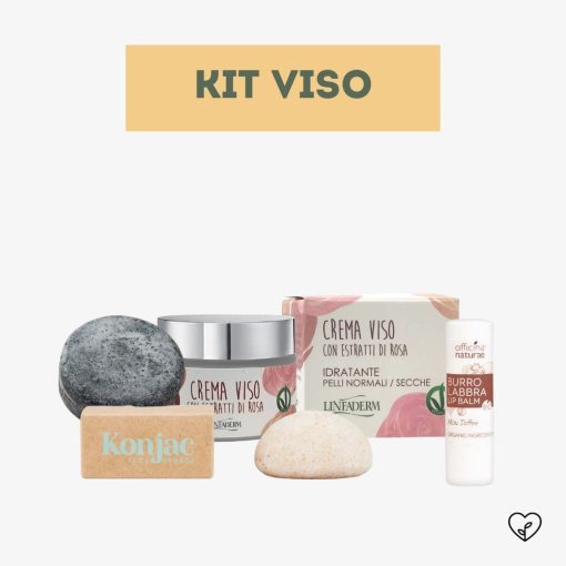 KIT VISO | Detergente viso solido, Spugna Konjac Esfoliante, Crema viso idratante, Burro labbra