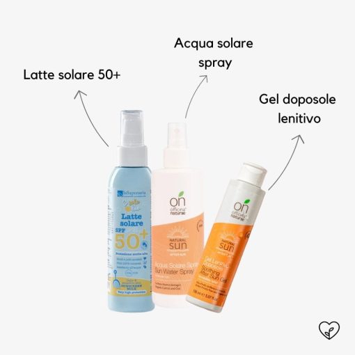 KIT SOLARE SENSITIVE | Latte solare 50+, Acqua solare spray rinfrescante, Gel lenitivo doposole - immagine 2