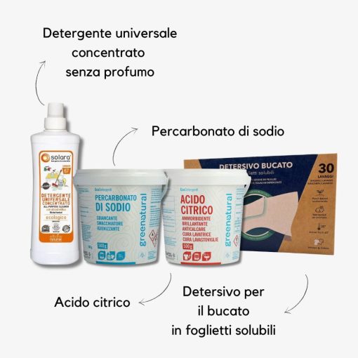 KIT ECO PULIZIE | Detergente universale, Percarbonato di sodio, Acido citrico, Detersivo bucato - immagine 2