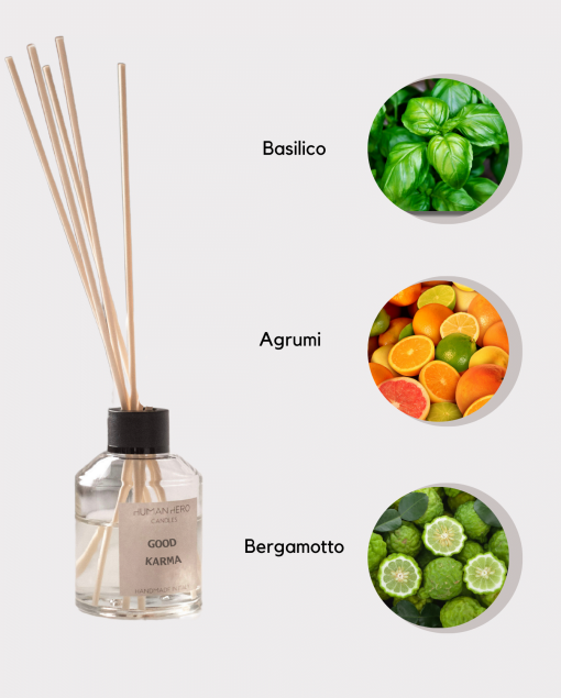 Diffusore 100ml - agrumi siciliani, bergamotto, basilico - GOOD KARMA | Human Hero Candles - immagine 3