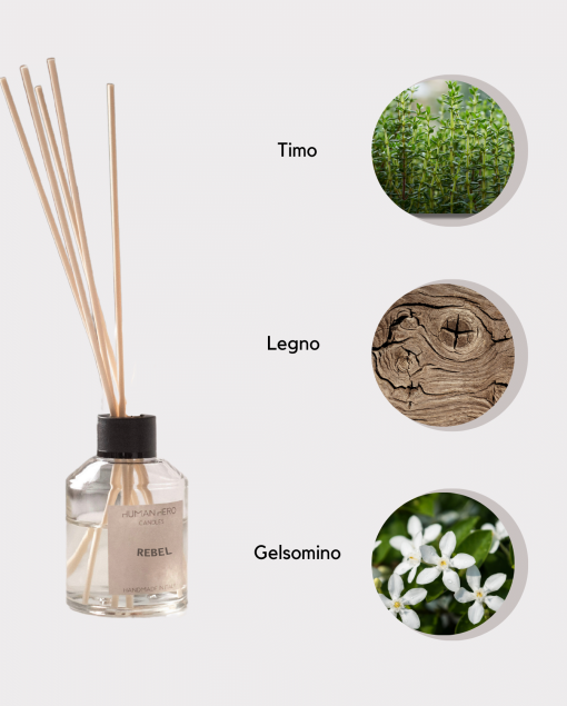 Diffusore 100ml - timo, gelsomino, legno - REBEL | Human Hero Candles - immagine 2