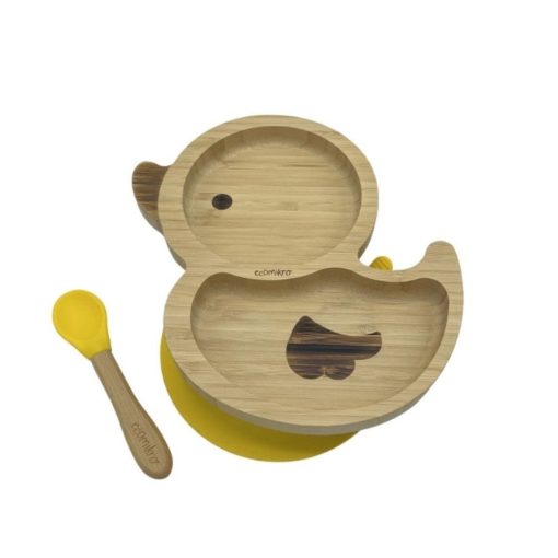 PIATTO BAMBINI PAPERA IN BAMBÙ CON CUCCHIAIO GIALLO | ECOMIKRO - immagine 2