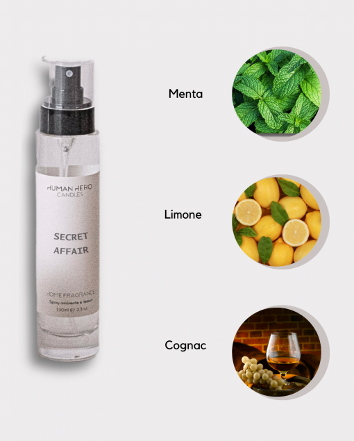 Spray Ambiente/Tessuti 100ml - limone, menta, cognac - SECRET AFFAIR | Human Hero Candles - immagine 2