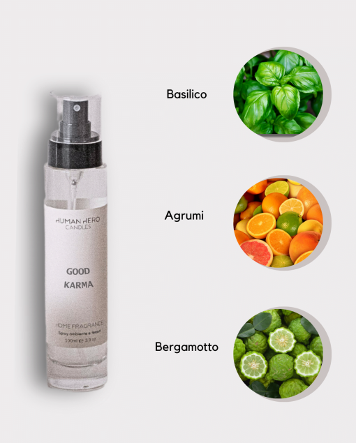 Spray Ambiente/Tessuti 100ml - agrumi siciliani, bergamotto, basilico - GOOD KARMA | Human Hero Candles - immagine 2