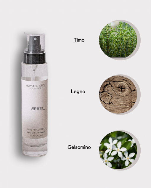 Spray Ambiente/Tessuti 100ml -timo, gelsomino, legno- REBEL | Human Hero Candles - immagine 2