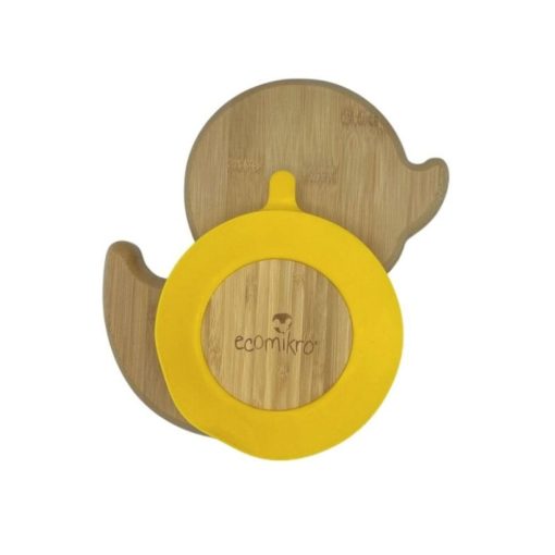 PIATTO BAMBINI PAPERA IN BAMBÙ CON CUCCHIAIO GIALLO | ECOMIKRO - immagine 3