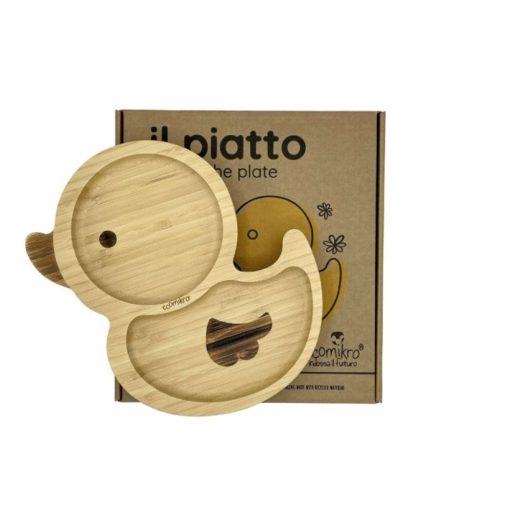 PIATTO BAMBINI PAPERA IN BAMBÙ CON CUCCHIAIO GIALLO | ECOMIKRO - immagine 4