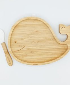 PIATTO BAMBINI BALENA IN BAMBÙ CON CUCCHIAIO BIANCO | ECOMIKRO