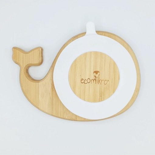PIATTO BAMBINI BALENA IN BAMBÙ CON CUCCHIAIO BIANCO | ECOMIKRO - immagine 2