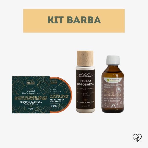 KIT BARBA | Sapone pre-rasatura, Fluido dopobarba, Olio di Semi di Lino