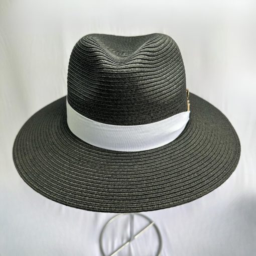 Cappello Stile Fedora Nero Dettaglio Bianco - immagine 3