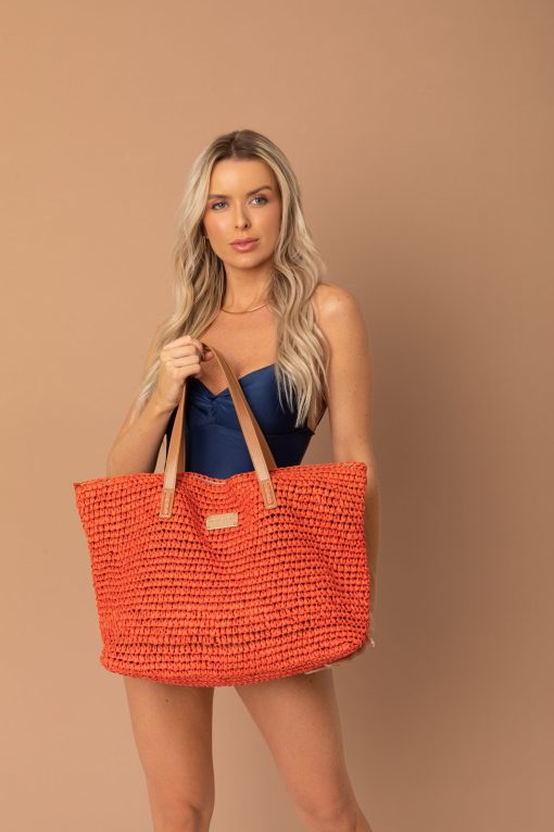Borsa Mare in Paglia Arancione