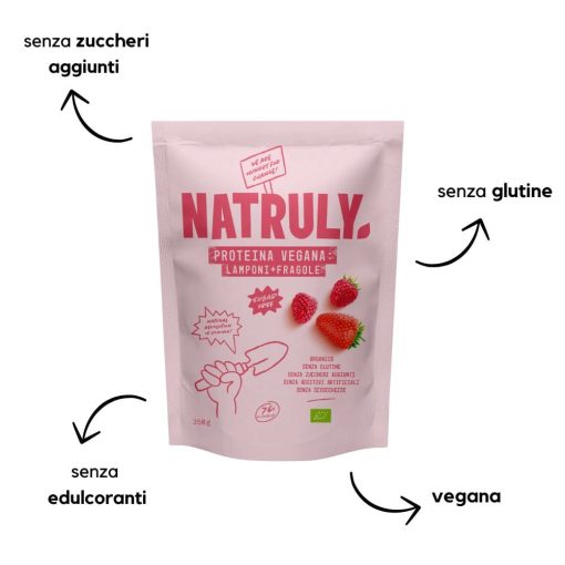 PROTEINE ​​VEGANE LAMPONI E FRAGOLE BIO 350 G | Natruly - immagine 2