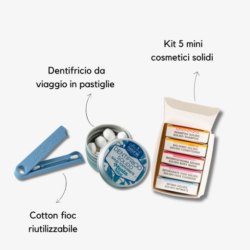 KIT VIAGGIO MINI | Cosmetici solidi, Dentifricio in pastiglie, Cotton fioc riutilizzabile - immagine 2