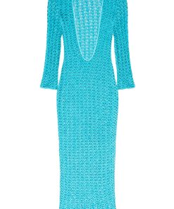 Sage crochet vestito turchese pura seta