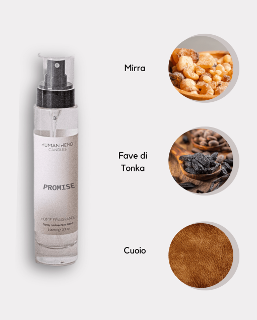 Spray Ambiente/Tessuti 100ml - fave di tonka, mirra, cuoio - PROMISE | Human Hero Candles - immagine 2