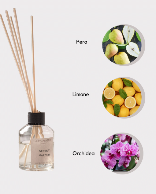 Diffusore 100ml - BERGAMOTTO, PERA, ORCHIDEA - SECRET GARDEN | Human Hero Candles - immagine 2