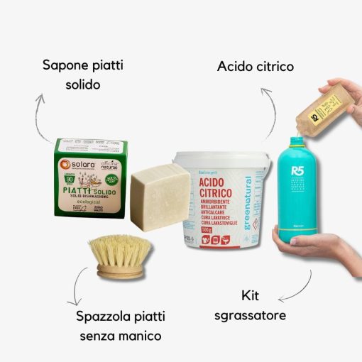 KIT ECO CUCINA | Sapone piatti solido, Spazzola piatti, Acido citrico, Sgrassatore - immagine 2