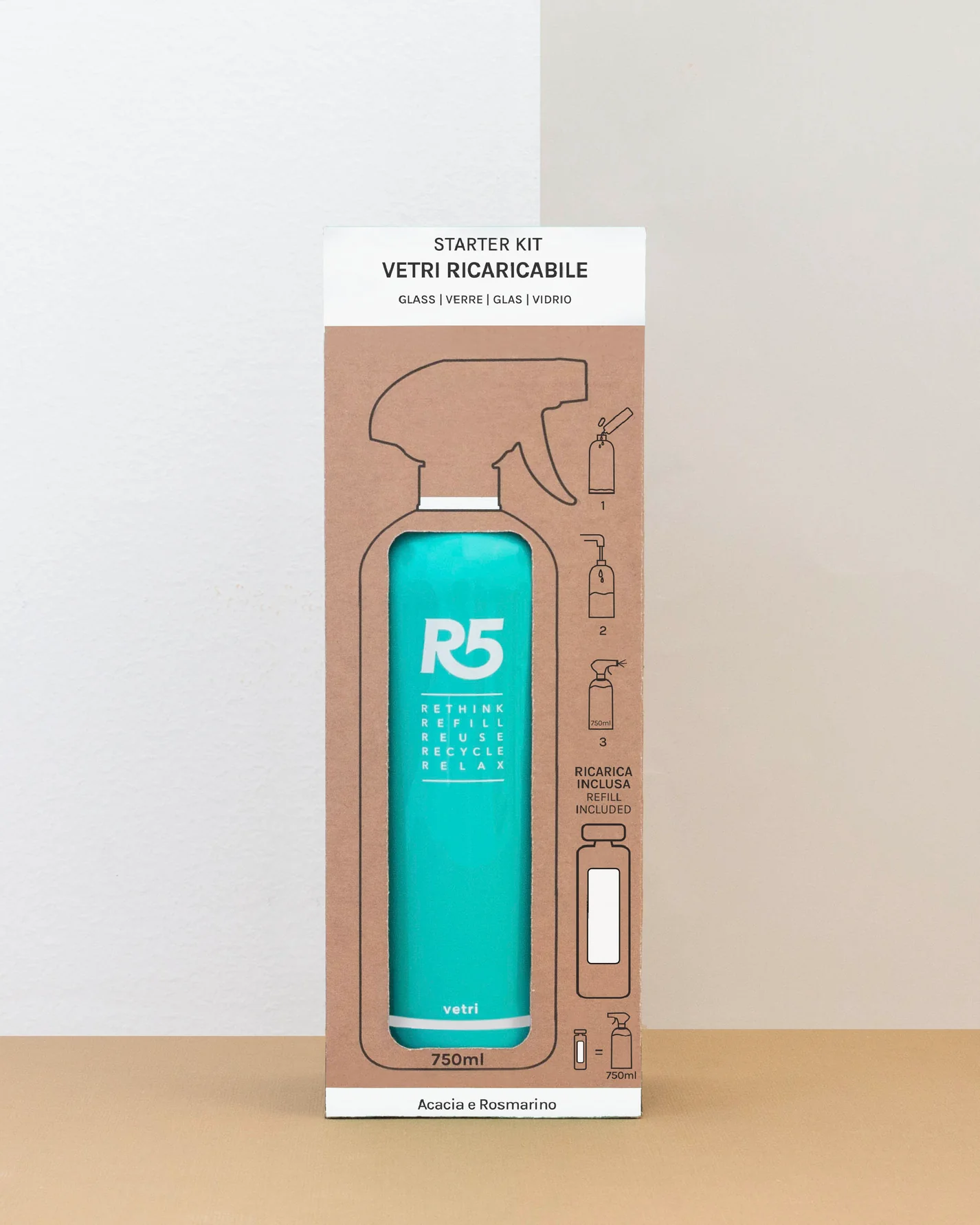 Kit per pulizia Vetri | 1 refill e 1 flacone