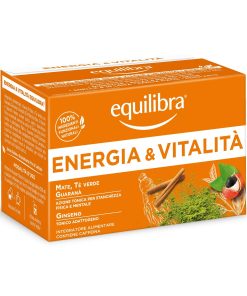Equilibra Tisana Energia e Vitalità Equilibra con Mate Tè Verde Guaranà Ginseng e Granuli di Tè Matcha Integratore Alimentare 100% Ingredienti Naturali Senza Glutine e Lattosio