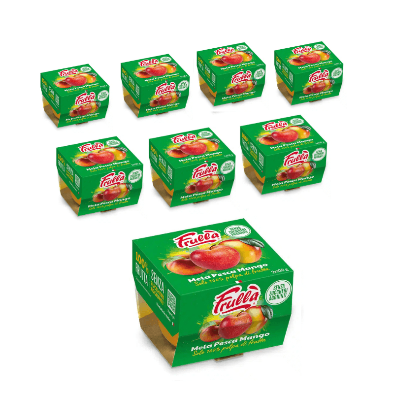 Polpa di Frutta Bi-pack Mela Pesca Mango - 2x100g Pack 12 pezzi