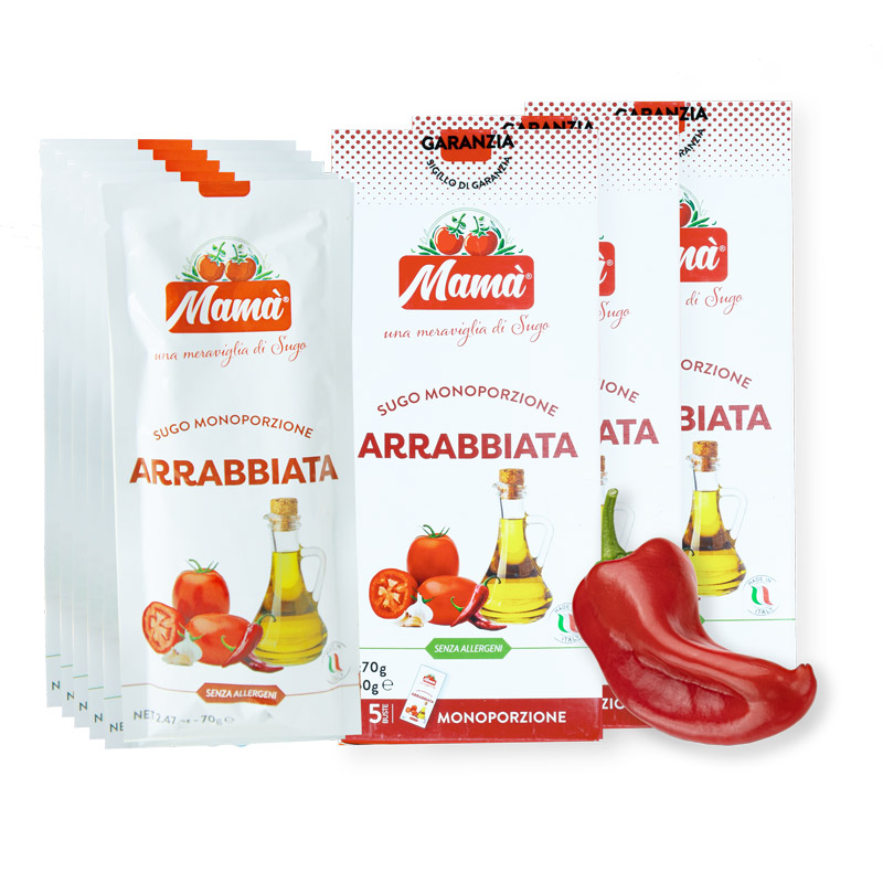 Mamà Sugo all’Arrabbiata – Pack 15x70g | Gusto Intenso, 100% Naturale e Senza Glutine