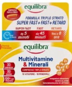 Equilibra Multivitamine e Minerali compresse triplo strato Super Fast Fast Retard 13 Vitamine 10 Minerali per benessere fisico e mentale
